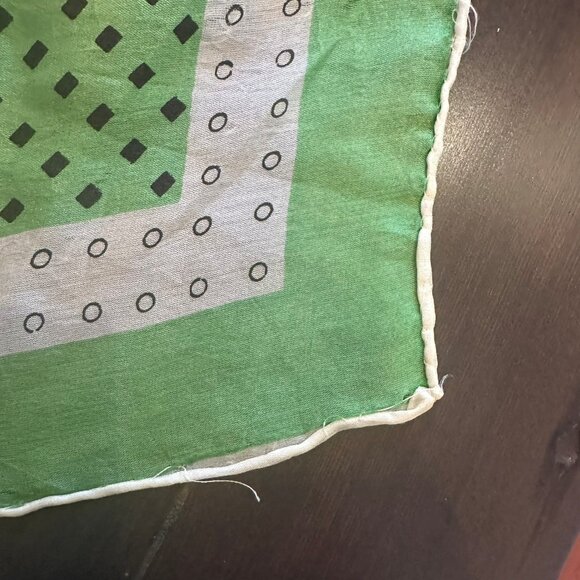 πͺΆπ Vintage Green Silk Scarf | 16" Square | Retro Polka & Diamond Print πΏβ¨ - Picture 4 of 4